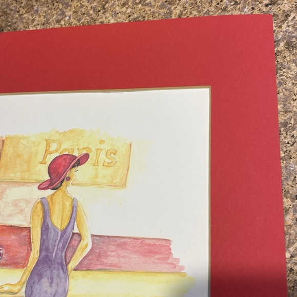 Kathy Harmon 2004 Woman in Purple Dress Red Hat Matted Print Paris - Picture 6 of 16